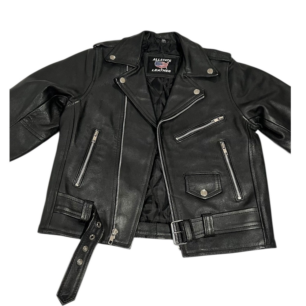 Vintage Allstate Leather Kids 3XL Motorcycle Jacket Black Racing Youth